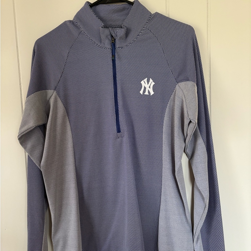 Antigua Blue and Gray Zip Up Sweater